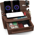 MED Wood Phone Docking Station with Drawer - Nightstand Organizer (Dark Walnut)