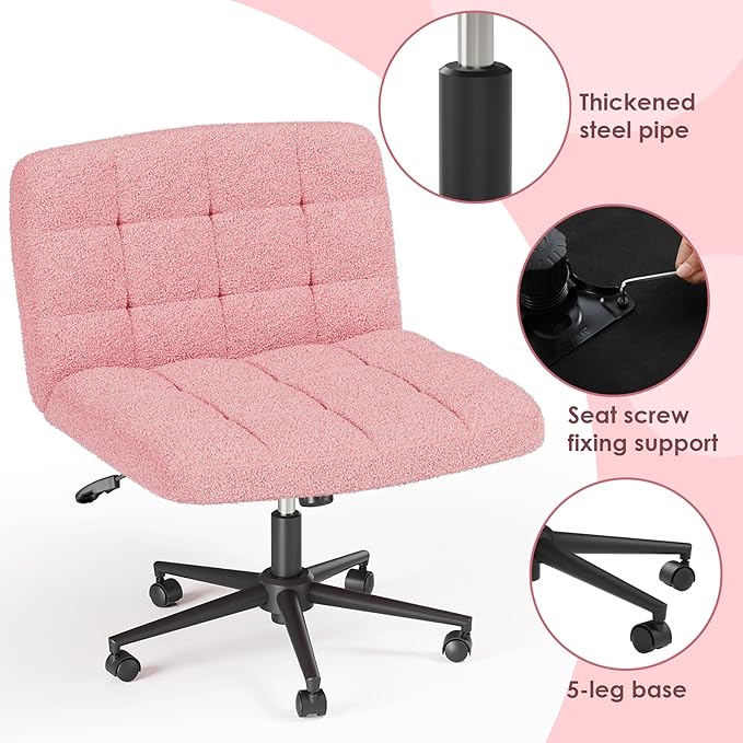 TLSUNNY Wide Sherpa Criss Cross Desk Chair – Pink