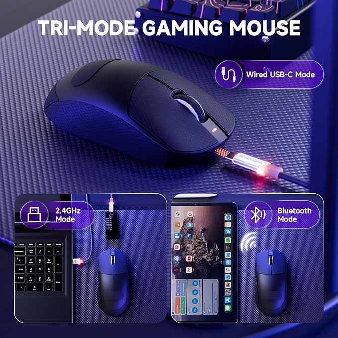 Attack Shark X8 PRO 8K Wireless Gaming Mouse,PAW3395PRO 40K DPI Sensor,Tri-Mode Broadcom BK52820 Chip,Superlight Ergonomic Mouse for Large Hands,Cloud-Based Software,for Win/Mac(Black&Tape)