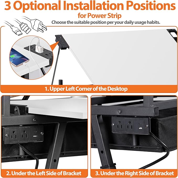 SUPER DEAL Adjustable Drafting Table Set with Charging Station, Tilting Drawing Desk Artist Desk with Stool Multifunctional Art Craft Workstation with 2 Storage Drawers, White