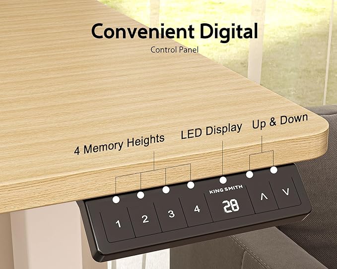 WALKINGDESK 48x24 Inches Height Adjustable Electric Standing Desk with 2 Hooks for Home Office, Ergonomic Sit Stand up Desk with Splice Board, Oak