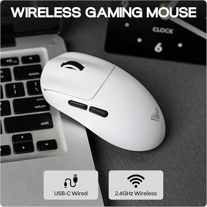 MechLands AULA SC800 Gaming Mouse with Adjustable 26,000 DPI, PAW3395 Sensor, 8000 Polling Rate, Dual-Mode Wireless Lightweight Mouse, Ultra-Precise & Durable for Gaming & Esports & Office Use (White)