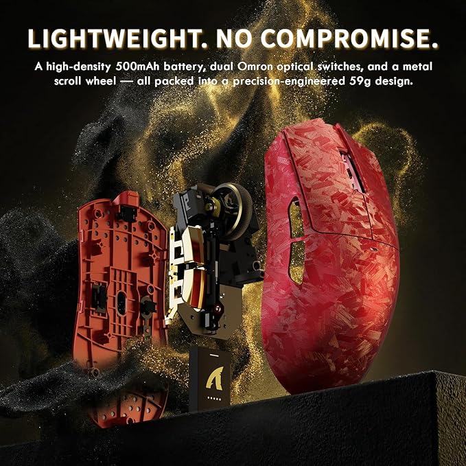 ATTACK SHARK X11ULTRA Carbon Fiber Wireless Gaming Mouse,8K Polling, PAW3950MAX Gaming Sensor,63g Ultra-Lightweight,Nordic 54L15 MCU Chip,Wired/BT/2.4Ghz with RGB Coiled Cable-Metallic Red