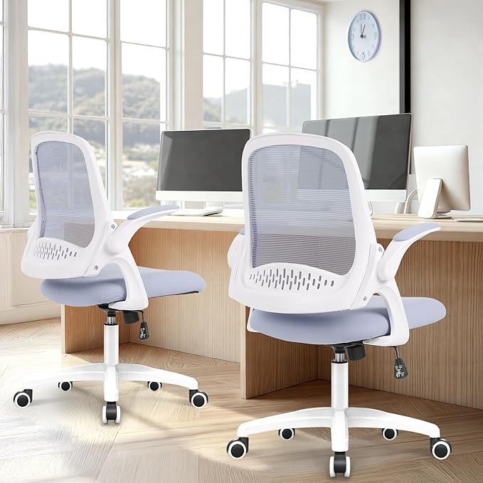 NEO Chair Office Desk Gaming Ergonomic Computer Chair with Lumbar Back Support Adjustable Height Swivel Rolling Wheels Flip-up Arms Mesh Chair for Home Vanity (Purple)