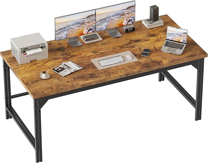 Mericonia 54 Inch Computer Desk, 1" Thick Heavy Duty Industrial Office Desk, Modern Simple Study Writing Table for Home Office Bedroom Workstation, Dark Brown