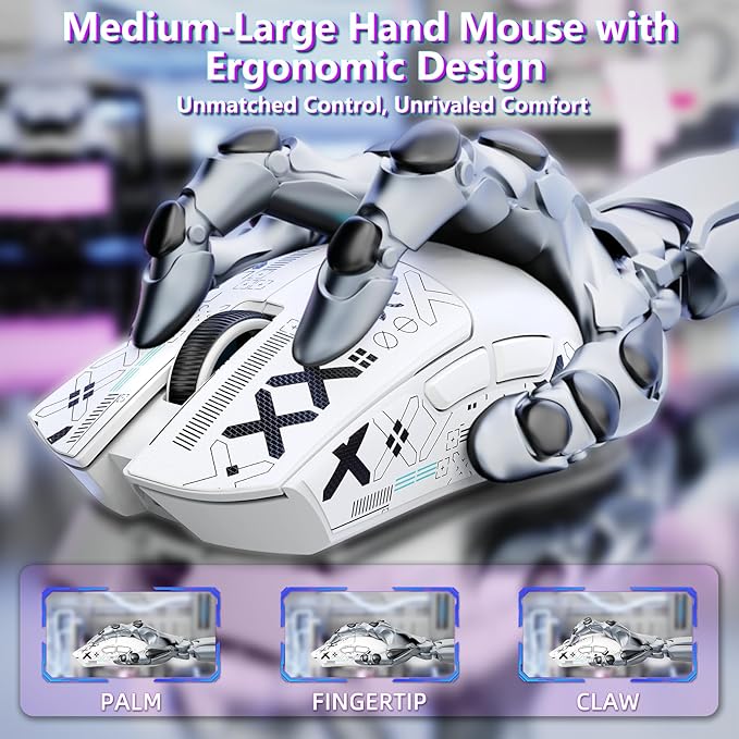 MAMBASNAKE Attack Shark X11SE Lightweight Wireless Gaming Mouse, Tri-Mode 2.4G/USB-C Wired/BT, 22K DPI, PAW3311 Optical Sensor, 59g, 5 Programmable Buttons, 300mAh Battery for PC/Mac((White-Griptape)