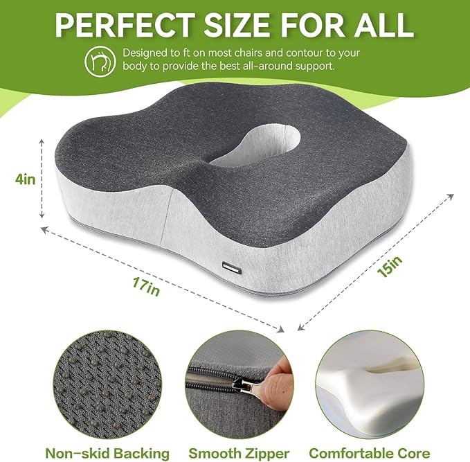 Seat Cushion & Lumbar Support Pillow Set for Office Chair,and Tailbone Discomfort with Lumbar Support Pillow and Seat Cushion - Perfect for Home, and Gaming Chairs Chair Cushion(Light Gray)