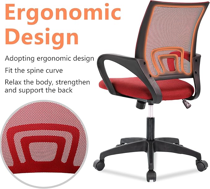 PayLessHere Home Office Desk Computer Chair - Adjustable Ergonomic With Lumbar Support, Armrest, High Density Mesh, 360 Degree Swivel for Adults (Pack of 2, Red)