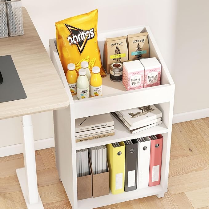 3-Tier Mobile Files Cabinet, Under Desk White Storage Organizer with Wheels for Home Office (White)