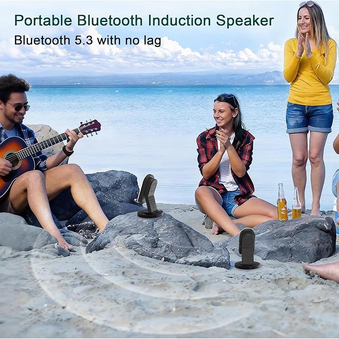 Wireless Induction Speaker with 360° Rotatable Base, Phone Stand with Bluetooth Speaker and RGB Light, Cell Phone Speaker Amplifier for Desk, Kitchen, Unique Tech Gifts for Men and Women (Black)