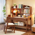 Kids Desk and Chair Set Wooden Children's Learning Table and Chair with Hutch and Two Drawers Children Study＆Writing＆Computer＆Workstation Desk for 3 and Above(Brown
