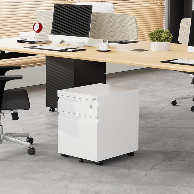 Metal Mobile File Cabinet with Lock and 4 Keys - Fully Assembled, Under Office Desk 2 Drawers Filing Cabinet for Home Office with Anti-tilt Wheels, A4/Legal/Letter Hanging File Drawers