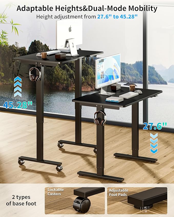 BIZUM 35.4" Small Electric Standing Desk Height Adjustable, Whole Piece Stand Up Computer Desk Work Study Writing Gaming Desks for Home Office Black