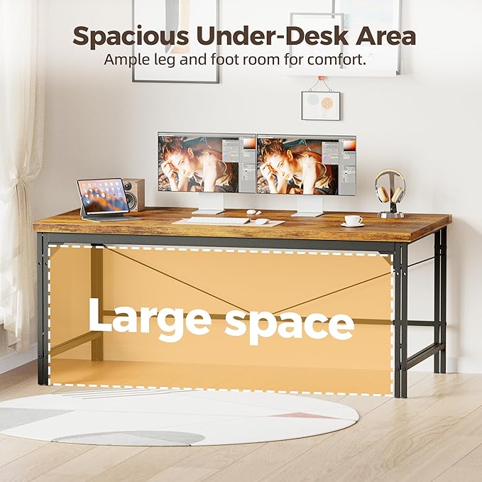 Mericonia 40 Inch Computer Desk, 1" Thick Modern Simple Study Writing Table, Heavy Duty Industrial Office Desk for Home Bedroom Workstation, Dark Brown
