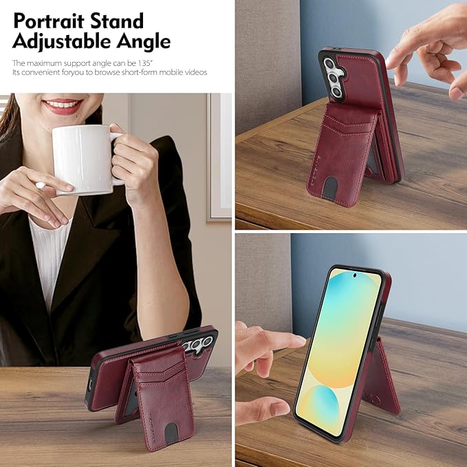 SkyEagle Compatible with Magsafe 2 in 1 Detachable Galaxy S25 Wallet Case with Card Holder,Women Men Magnetic PU Leather RFID Blocking Flip Kickstand Credit Slots for Galaxy S25 6.2",Wine Red
