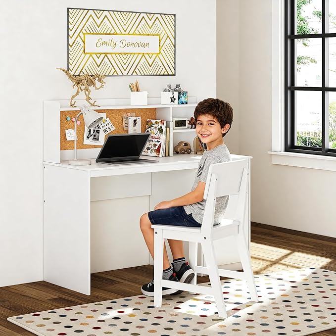UTEX Kids Study Desk with Chair, Kids Desk and Chair Sets with Hutch for 5-12, Wooden Children Study Table, Student Writing Table Computer Workstation