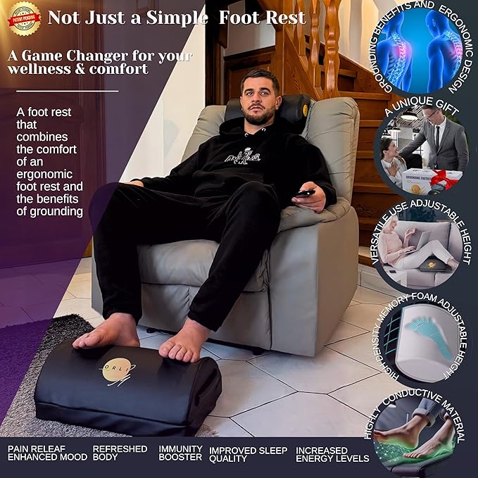 Grounding Mat for Feet Foot Rest for Under Desk at Work Grounding Foot Stool Memory Foam Adjustable Height Back Knee Pain Relief Energy Sleep Comfort Footrest for Gaming Home Office Leg Elevation