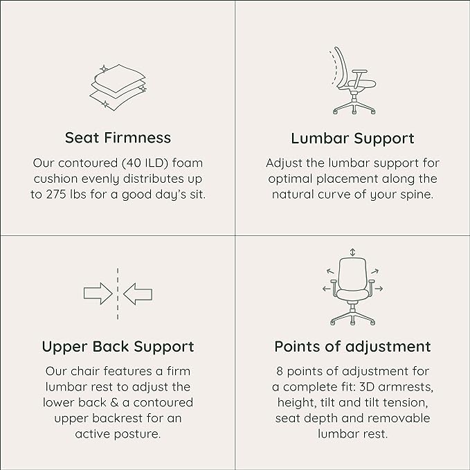 Branch Ergonomic Chair - A Versatile Desk Chair with Adjustable Lumbar Support, Breathable Mesh Backrest, and Smooth Wheels - Experience Optimal Comfort and Support - Poppy