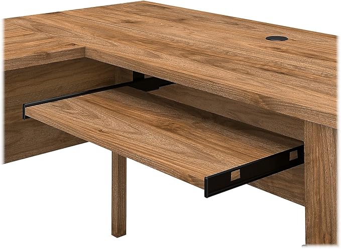Bush Home Somerset 60W L Shaped Desk with Hutch and 5 Shelf Bookcase in Fresh Walnut