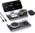 3 in 1 Magnetic Wireless Charging Station for Apple Devices,Foldable Wireless Charger Stand for Magsafe iPhone 17 Air 16/15/14/13/12,Apple Watch,AirPod,Wireless Charger Dock with Night Light