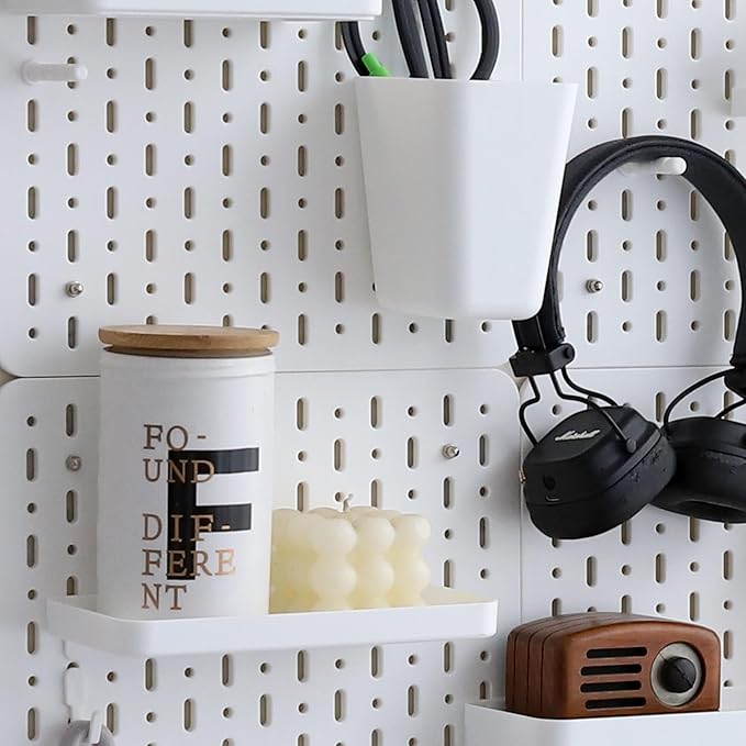 No Drill Pegboard Wall Organizer - HIPS Material Gaming & Office Storage with Accessories, White/Black/Pink Combination for Men Women Space-Saving (White)