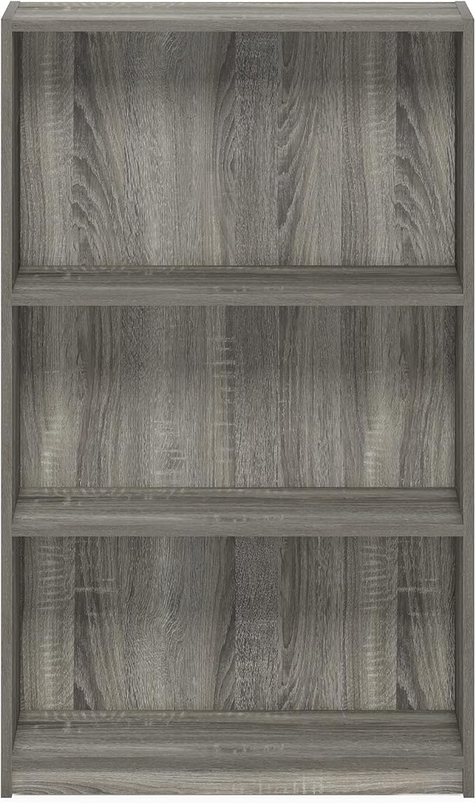 Furinno JAYA Book Shelf, 3-Tier Bookshelf, Bookcase with Adjustable Shelves, 9.5 x 24.5 x 40.3, for Organization and Storage, for Living Room, Bedroom, Home Office, French Oak