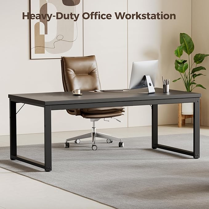 Mericonia 40 Inch Computer Desk, 1.2" Thick Modern Simple Study Writing Table, Heavy Duty Industrial Office Desk for Home Bedroom Workstation, Black