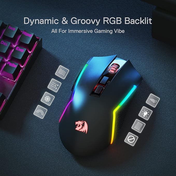 Redragon M693 Wireless Gaming Mouse, 8000 DPI Mice w/ 3-Mode Connection, BT & 2.4G Wireless, 7 Macro Buttons, Reliable Power Capacity for PC/Mac/Laptop