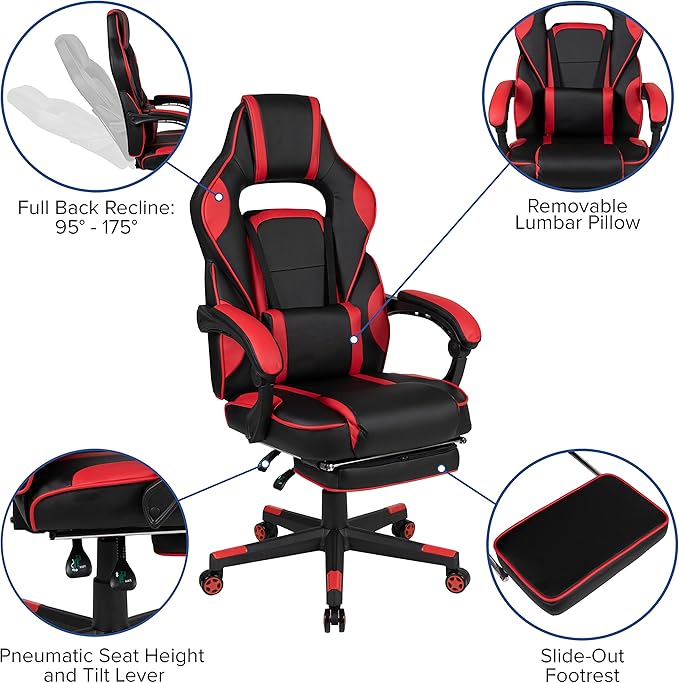 Flash Furniture Optis Gaming Desk with Cup Holder/Headphone Hook/Removable Mousepad Top & Red Reclining Back/Arms Gaming Chair with Footrest