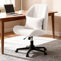 ZZW Criss Cross Chair with Wheels, Wide Cross Legged Office Chair Armless Comfy Desk Chair with Tall Back Vanity Chairs with Stress Relief Curved Design Seat for Bedroom & Office & Home Ivory White