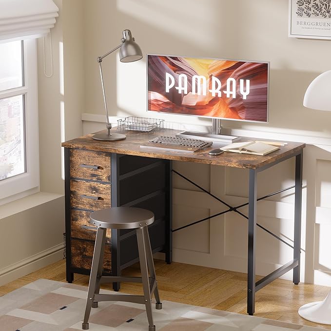 Pamray Computer Desk with 4 Drawers – Vintage (32")