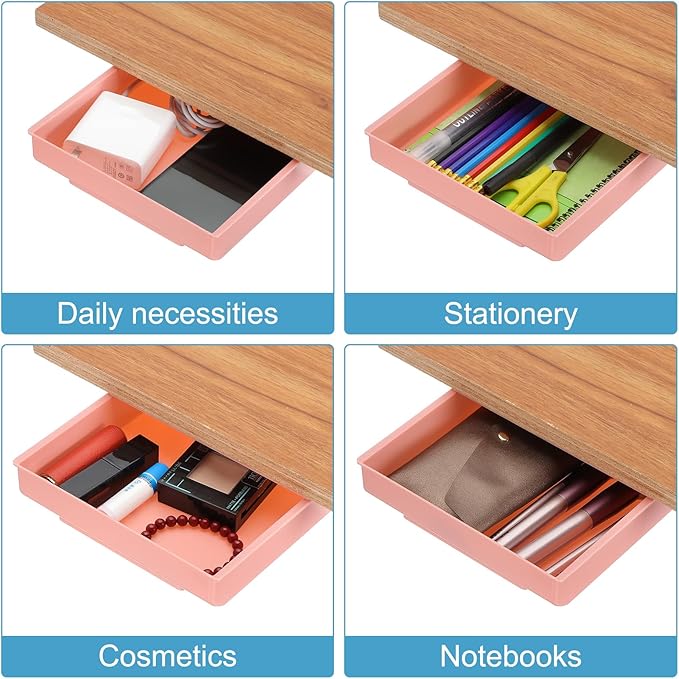 PATIKIL Under Desk Drawer, 4 Pcs Under Table Storage Self-Adhesive Attachment Drawers Organizer for Pens Standing Desk Office Studio Home, Yellow