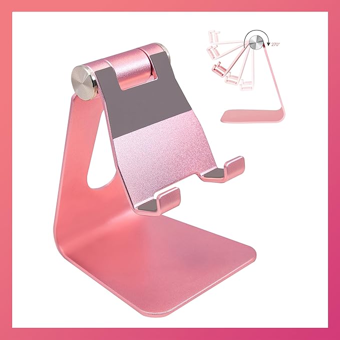 Phone & Tablet Stand Adjustable Multi‑Angle Aluminum Phone & Tablet Stand Non‑Slip Dock/Cradle/Charging Station for Desktop, Bed, Kitchen, Office (Rose Gold)
