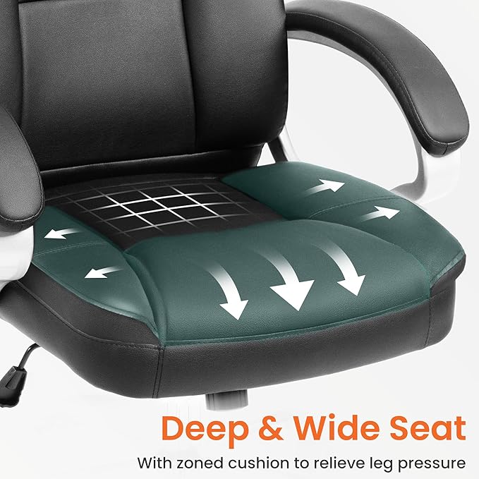 NEO Chair Office Desk Ergonomic Gaming Computer Chair High Back Adjustable PU Leather with Lumbar Support, Swivel Rolling Wheels, Executive Managerial Task Chair (Jet Black)