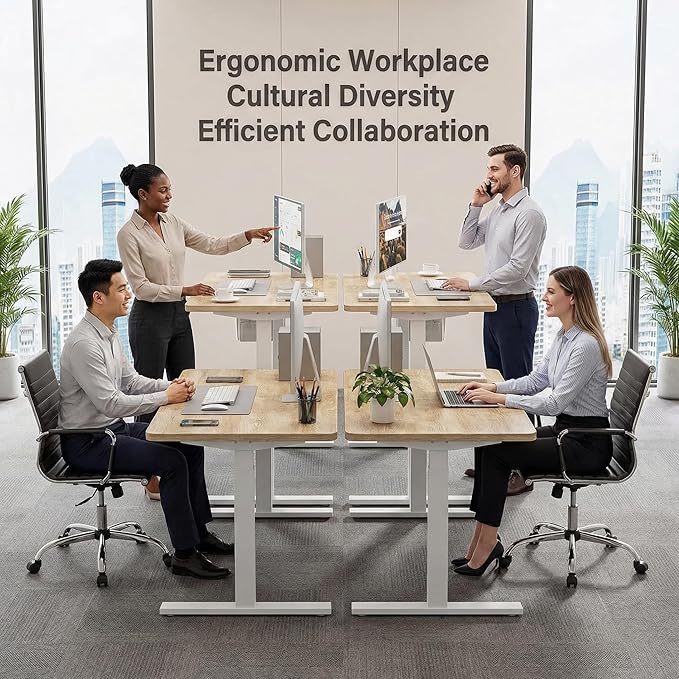 Grandder 55x32 Large Electric Standing Desk, Height Adjustable Computer Desk with 2 Memory Presets, 31.5" Deep Desktop Sit Stand Desk Home Office Desk Workstation Table with Hooks, Oak