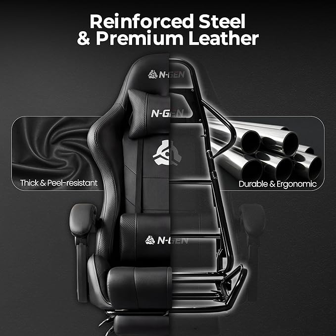 NEO CHAIR Video Gaming Chair with Footrest High Back Ergonomic Comfortable Office Computer Desk with Lumbar Support Height Adjustable with PU Leather Recliner for Adults Women Men (Black)