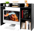 GRETJOB Desktop Hutch Bookshelf, Wooden Desk Storage Hutch with 5 Shelves for Computer Desk, Desktop Shelf for Top of Desk, Desktop Bookshelf for Dorm Office Home, 32.5 x 23.5 x 8 Inches, Black