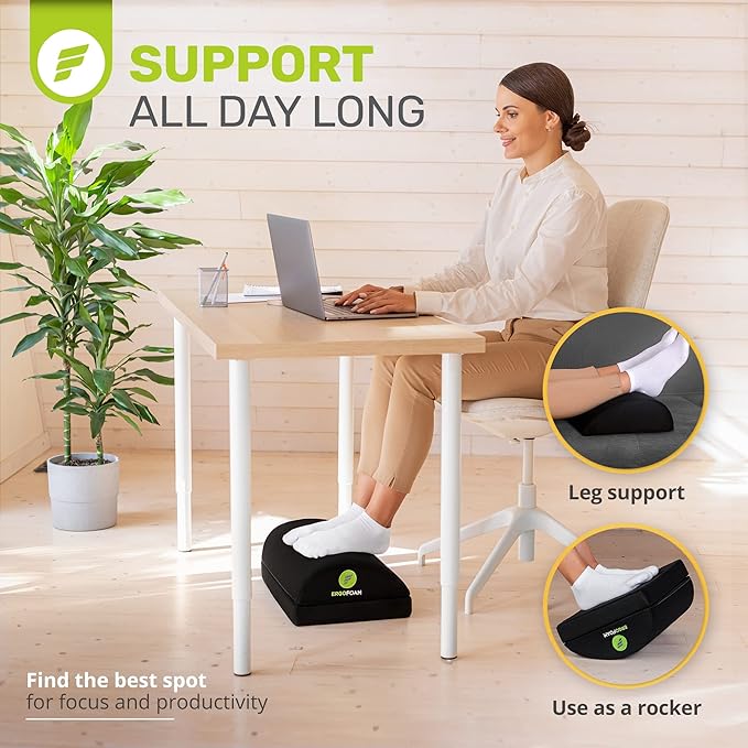 ErgoFoam Adjustable Foot Rest for Added Height - Mesh Orthopedic Teardrop Design - Large Premium Under Desk Foot Rest - Most Comfortable for Lumbar, Back, Knee Pain (Black)