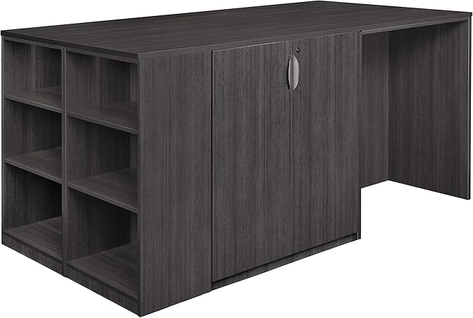 Regency Legacy Stand Up Storage Cabinet/ 3 Desk Quad with Bookcase End- Ash Grey