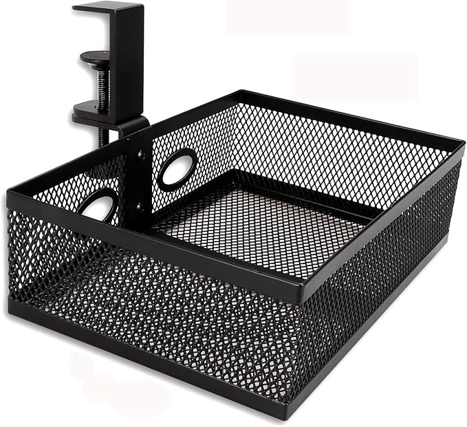 WOPPLXY Mesh Organizer and Swivel Pencil Drawer, Rotary Under Desk Drawer, Extra Sturdy C-Clamp Mount System and Easy to Install, 360 Rotatable Under Desk Storage Drawers (Black)