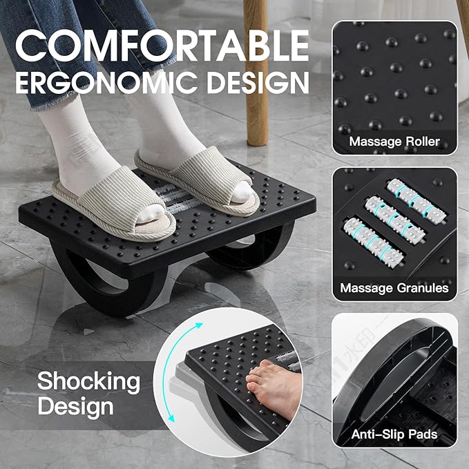 Foot Rest for Under Desk at Work - Ergonomic Foot Stools for Under Office Desk - Rocking Footrest with Roller Massager - Leg Rest for Chair, Computer Gaming - Promote Leg Circulation