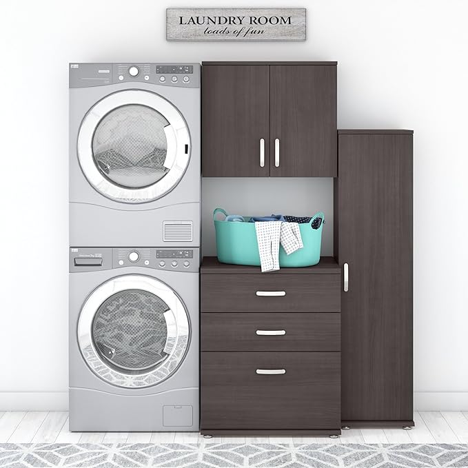 Bush Business Furniture Universal 3 Piece Modular Laundry Room Storage Set with Floor and Wall Cabinets in Storm Gray