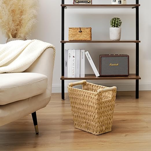 GRANNY SAYS Waterproof Wicker Desk Wastebasket with Handles – Natural (2-Pack)