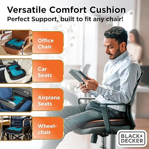BLACK+DECKER 2-Pack Cooling Gel Memory Foam Seat & Lumbar Cushion Set – Ergonomic Tailbone & Lower Back Support for Office Chairs, Gaming Chairs, Cars & Travel – Washable Covers, Non-Slip, Ventilated