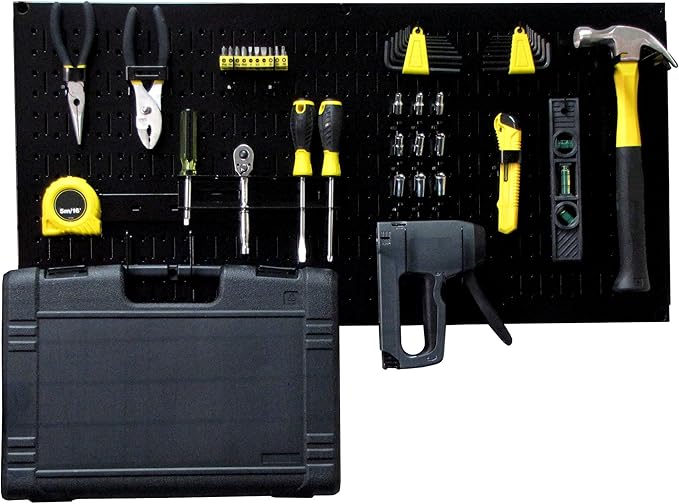 Wall Control Modular Pegboard Tool Organizer System - Wall-Mounted Metal Peg Board Tool Storage Unit for Wall Storage Tiling (Black Pegboard)