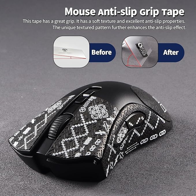 immoenuc Anti-Slip Mouse Grip Tape for Razer Deathadder V2 & V2 Pro - Pre-Cut Sweatproof Stickers with Enhanced Grip, No Residue Adhesive for Gaming Mouse Accessories (Printing Pattern)