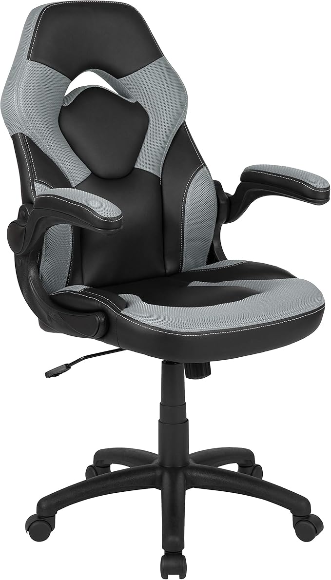 Flash Furniture Black Gaming Desk and Gray/Black Racing Chair Set with Cup Holder, Headphone Hook, and Monitor/Smartphone Stand