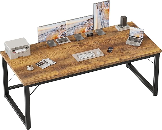 Mericonia 63 Inch Large Computer Desk, 1" Thick Heavy Duty Industrial Office Desk, Modern Simple Study Writing Table for Home Office Bedroom Workstation, Brown