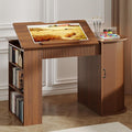Drafting Table with Storage Cabinet & Drawers, Crafting Table with Open Shelves, Fluted Drawing Desk Computer Desk for Artists, Painters, Drawing, Crafting, Reading, Writing, Working
