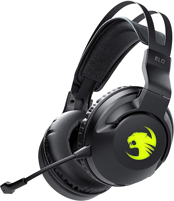 ROCCAT Elo 7.1 Air PC Wireless Gaming Headset, Surround Sound Headphones with Detachable Noise Cancelling Microphone, 50mm Drivers, 24 Hr Battery Life, RGB Lighting, Black